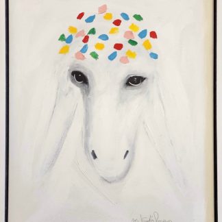 Painting of a lamb by Menashe Kadishman the Israeli artist 2010