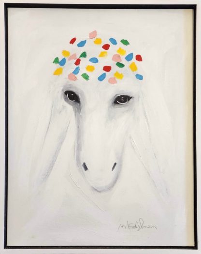 Painting of a lamb by Menashe Kadishman the Israeli artist 2010