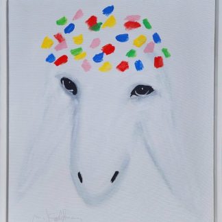 Painting of a lamb by Menashe Kadishman the Israeli artist 2010