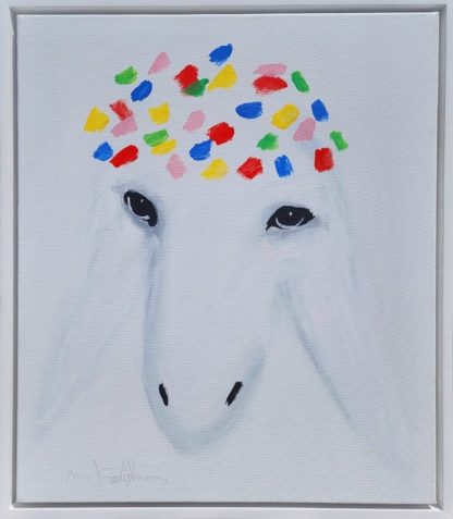 Painting of a lamb by Menashe Kadishman the Israeli artist 2010